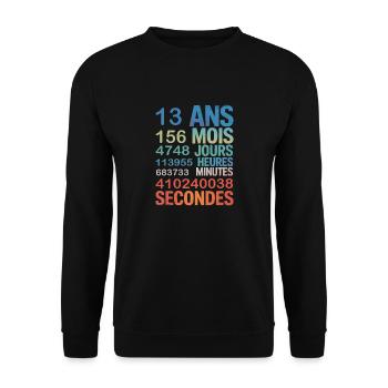 13 Ans en Secondes – Design Anniversaire Fun - Unisex Sweatshirt - black - Front - Alina (178cm) & Michal (187cm)