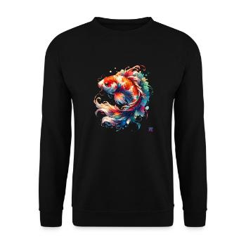 Koi - bunter japanischer Karpfen mit Koi Kanji - Unisex Pullover - Schwarz - Vorne - Alina (178cm) & Michal (187cm)