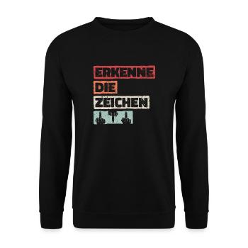 Erkenne die Zeichen. Finger Mittelfinger Fuck You - Unisex Pullover - Schwarz - Vorne - Alina (178cm) & Michal (187cm)