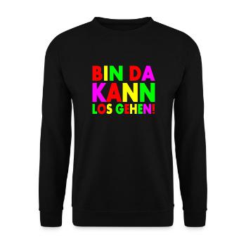 Bin da kann losgehen - Unisex Pullover - Schwarz - Vorne - Alina (178cm) & Michal (187cm)