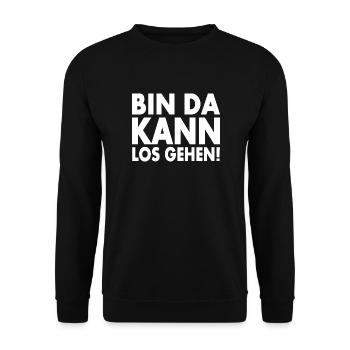 Bin da kann losgehen - Unisex Pullover - Schwarz - Vorne - Alina (178cm) & Michal (187cm)