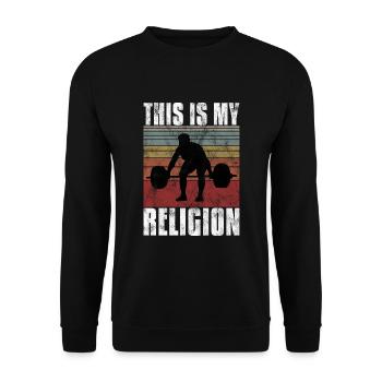 Bodybuilding is my religion Bpdybuilder GYM Retro - Unisex Pullover - Schwarz - Vorne - Alina (178cm) & Michal (187cm)
