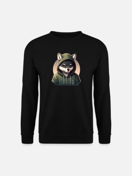 Wolf mit Hoodie kawaii - Unisex Pullover - Schwarz
