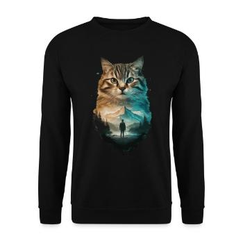 Lustiger Katzenliebhaber Naturlandschaft - Unisex Pullover - Schwarz - Vorne - Alina (178cm) & Michal (187cm)