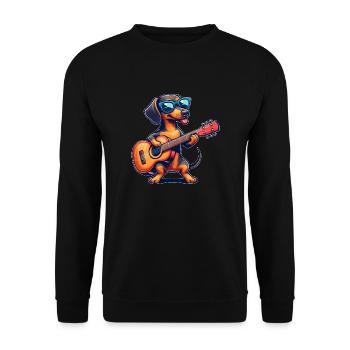Dackel Gitarrist Musikalischer Hund Gitarrenspiel - Unisex Pullover - Schwarz - Vorne - Alina (178cm) & Michal (187cm)