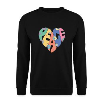 Bunte Friedensblume Herz für Männer Frauen & Kinder - Unisex Pullover - Schwarz - Vorne - Alina (178cm) & Michal (187cm)