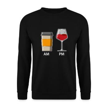 AM PM - Café le matin - Vin le soir - Sweat-shirt Unisexe - noir - Devant - Alina (178cm) & Michal (187cm)