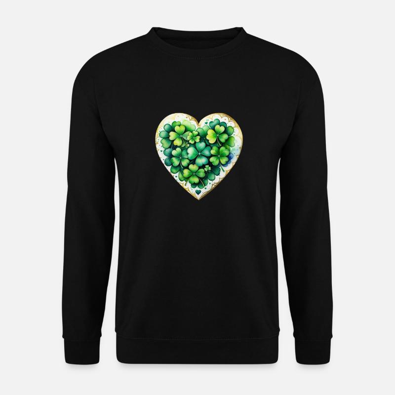 Grüne Kleeblätter Herz - Unisex Pullover - Schwarz
