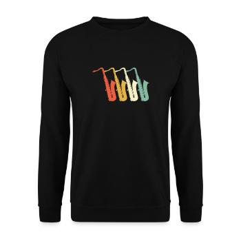Retro Saxophone - Unisex Pullover - Schwarz - Vorne - Alina (178cm) & Michal (187cm)