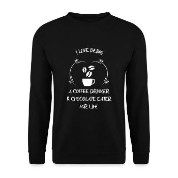 Kaffee Espresso Käffchen & Schokolade - Unisex Pullover - Schwarz - Vorne - Alina (178cm) & Michal (187cm)