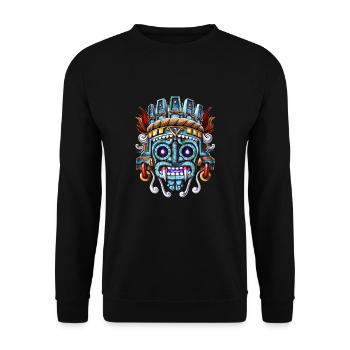 Aztekischer Gott Tlaloc - Unisex Pullover - Schwarz - Vorne - Alina (178cm) & Michal (187cm)