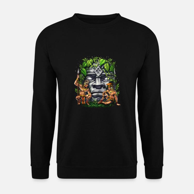 Olmeken-Kopf-Krieger - Unisex Pullover - Schwarz