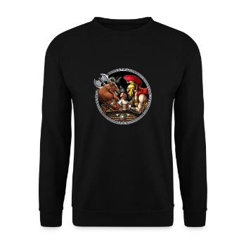 Minotaurus vs Spartanisches Armdrücken - Unisex Pullover - Schwarz - Vorne - Alina (178cm) & Michal (187cm)