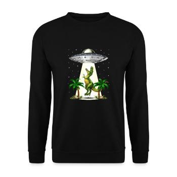T-Rex Dinosaur Alien Abduction - Unisex Sweatshirt - black - Front - Alina (178cm) & Michal (187cm)