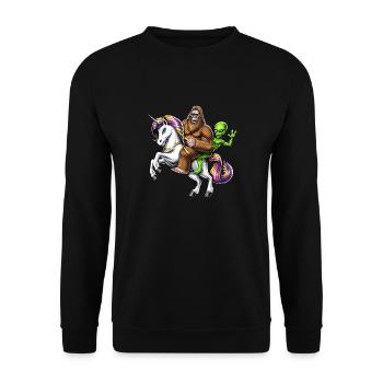 Bigfoot Alien Reitet Einhorn - Unisex Pullover - Schwarz - Vorne - Alina (178cm) & Michal (187cm)