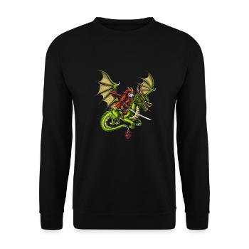 Japanischer Samurai Katze Reitdrache - Unisex Pullover - Schwarz - Vorne - Alina (178cm) & Michal (187cm)