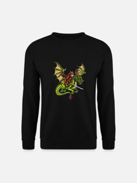 Japanese Samurai Cat Riding Dragon - Unisex Sweatshirt - black
