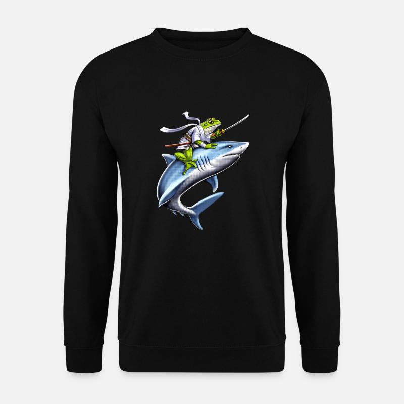 Frosch Samurai Ninja Reitender Hai - Unisex Pullover - Schwarz
