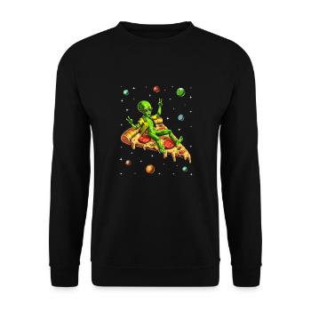 Alien Riding Pizza - Unisex Sweatshirt - black - Front - Alina (178cm) & Michal (187cm)