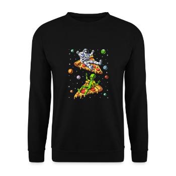 Astronaut And Alien Riding Pizza - Unisex Sweatshirt - black - Front - Alina (178cm) & Michal (187cm)