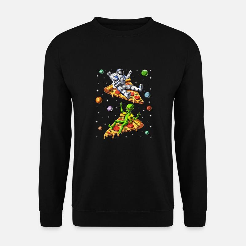 Astronaut And Alien Riding Pizza - Unisex Sweatshirt - black