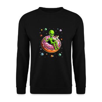 Space Alien Reiten Donut - Unisex Pullover - Schwarz - Vorne - Alina (178cm) & Michal (187cm)