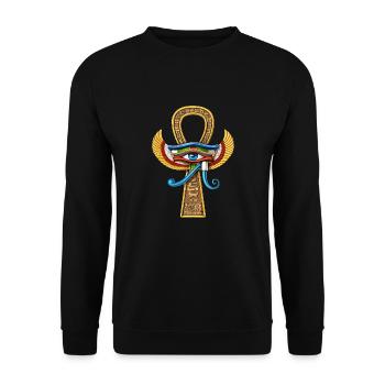Ägyptisches Auge des Horus Ankh - Unisex Pullover - Schwarz - Vorne - Alina (178cm) & Michal (187cm)