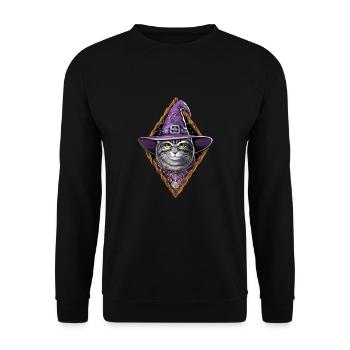 Katze Hexe - Unisex Pullover - Schwarz - Vorne - Alina (178cm) & Michal (187cm)