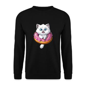 Niedlicher Katzen-Donut - Unisex Pullover - Schwarz - Vorne - Alina (178cm) & Michal (187cm)