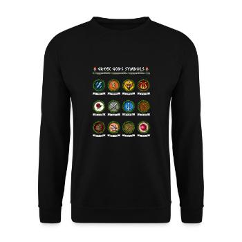 Griechische Mythologie Götter Symbole - Unisex Pullover - Schwarz - Vorne - Alina (178cm) & Michal (187cm)