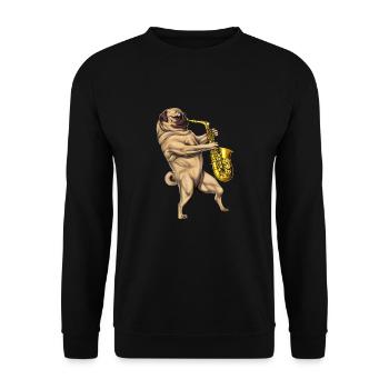 Pug Saxophone Player - Unisex Sweatshirt - black - Front - Alina (178cm) & Michal (187cm)