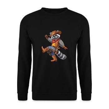 Waschbär Cowboy - Unisex Pullover - Schwarz - Vorne - Alina (178cm) & Michal (187cm)