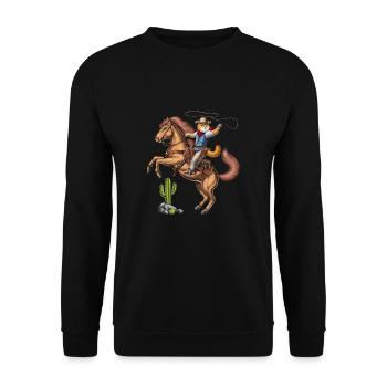 Chat Cowboy Équitation Cheval de Rodéo - Sweat-shirt Unisexe - noir - Devant - Alina (178cm) & Michal (187cm)