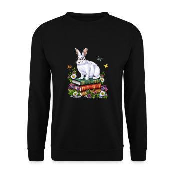 Cottagecore Rabbit Books - Unisex Sweatshirt - black - Front - Alina (178cm) & Michal (187cm)