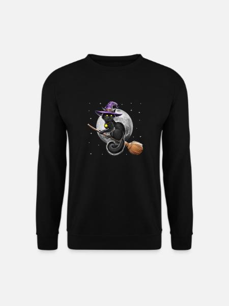 Cat Witch Riding Broom - Unisex Sweatshirt - black