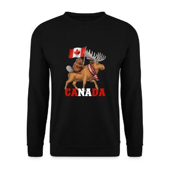 Kanada Biber Reitt Elch FULL - Unisex Pullover - Schwarz - Vorne - Alina (178cm) & Michal (187cm)