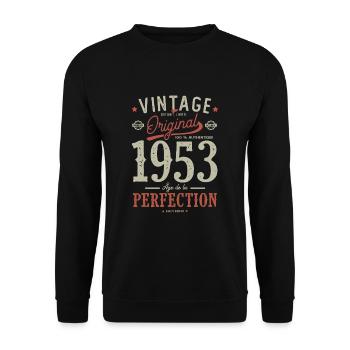 1953 Alter der Perfektion, Geburtstag 68 Jahre - Unisex Pullover - Schwarz - Vorne - Alina (178cm) & Michal (187cm)