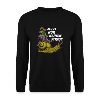 Keinen Stress Schnecken übereinander und Spruch - Unisex Pullover - Schwarz - Vorne - Alina (178cm) & Michal (187cm)