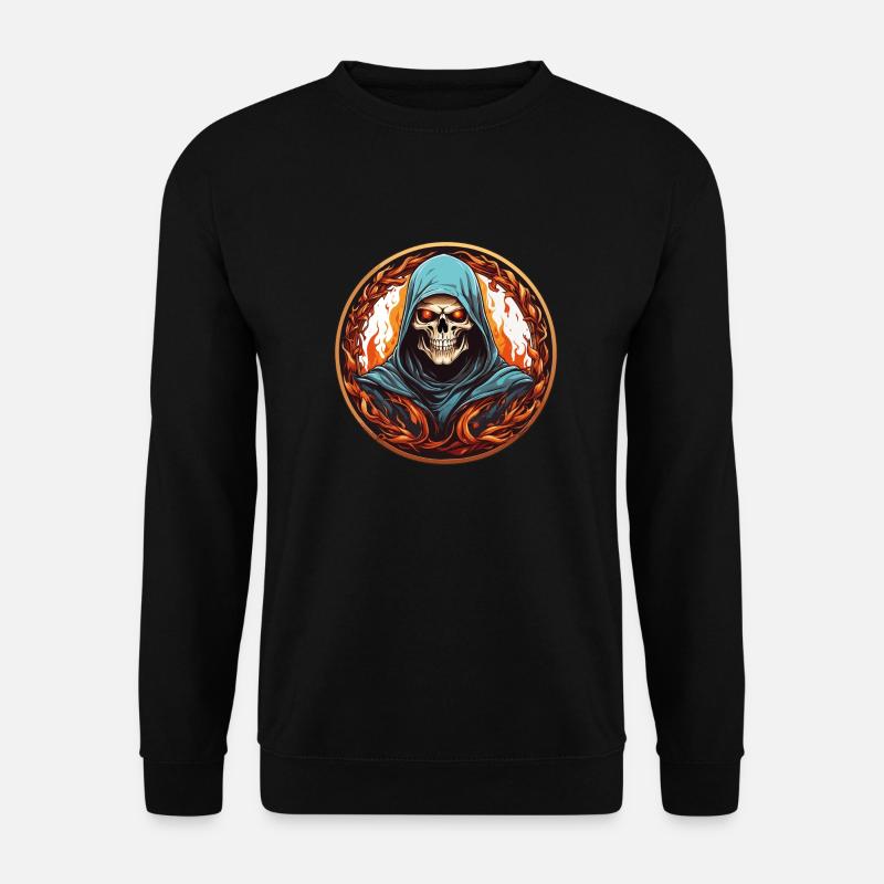Sensenmann mit Kutte im Feuerkreis - Unisex Pullover - Schwarz