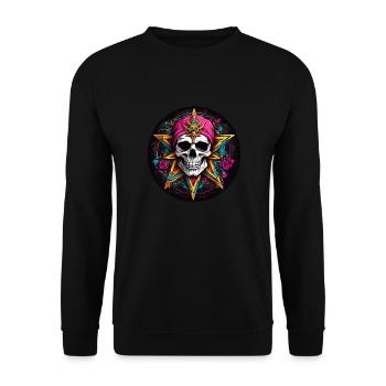 decorative colorful skull motif in gothic style - Unisex Sweatshirt - black - Front - Alina (178cm) & Michal (187cm)