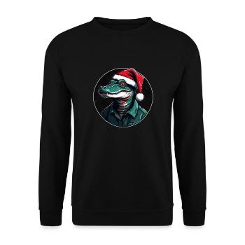 Lustiger Alligator mit Nikolausmütze im Kreis - Unisex Pullover - Schwarz - Vorne - Alina (178cm) & Michal (187cm)