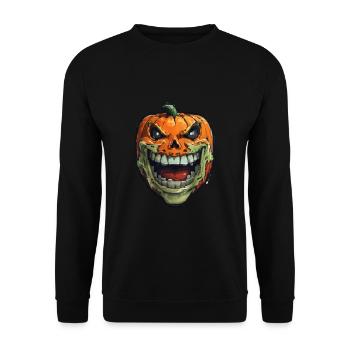Halloween Kürbis - Unisex Pullover - Schwarz - Vorne - Alina (178cm) & Michal (187cm)