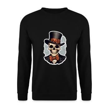 Totenkopf mit Zylinder Halloween - Unisex Pullover - Schwarz - Vorne - Alina (178cm) & Michal (187cm)