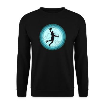 Retro Basketball Spieler Dunking Basketballer - Unisex Pullover - Schwarz - Vorne - Alina (178cm) & Michal (187cm)