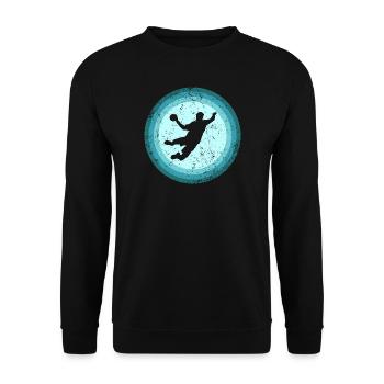 Handball Spieler Retro Handballer Handballspieler - Unisex Pullover - Schwarz - Vorne - Alina (178cm) & Michal (187cm)