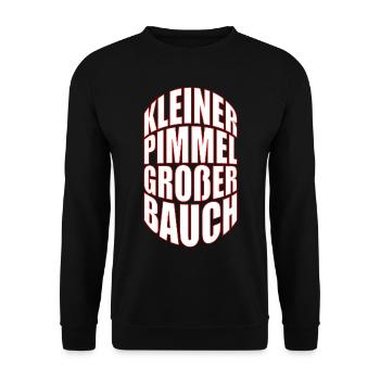 Funshirt Kleiner Pimmel großer Bauch, lustiges JGA - Unisex Pullover - Schwarz - Vorne - Alina (178cm) & Michal (187cm)