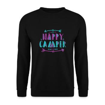 Camping Shirts - Happy Camper - Unisex Pullover - Schwarz - Vorne - Alina (178cm) & Michal (187cm)
