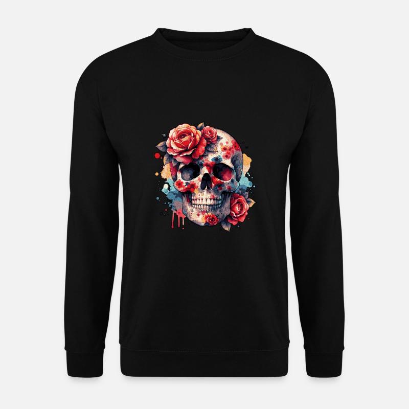 Blume Schädel - Unisex Pullover - Schwarz