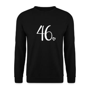 Süße Nummer 46, 46 Jahre alt, Geschenk zum 46. Geburtstag - Unisex Pullover - Schwarz - Vorne - Alina (178cm) & Michal (187cm)