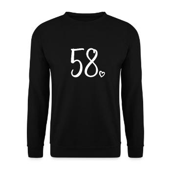 Süße Nummer 58, 58 Jahre alt, Geschenk zum 58. Geburtstag - Unisex Pullover - Schwarz - Vorne - Alina (178cm) & Michal (187cm)